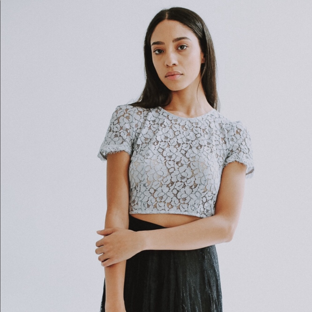 Leanne Marshall Blue/Gray lace Crop Top - S